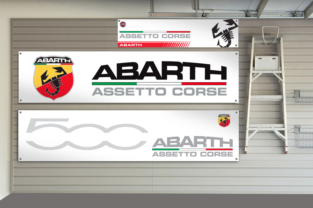 Man cave Fiat 500 ABARTH Banner for Workshop Garage Showroom 