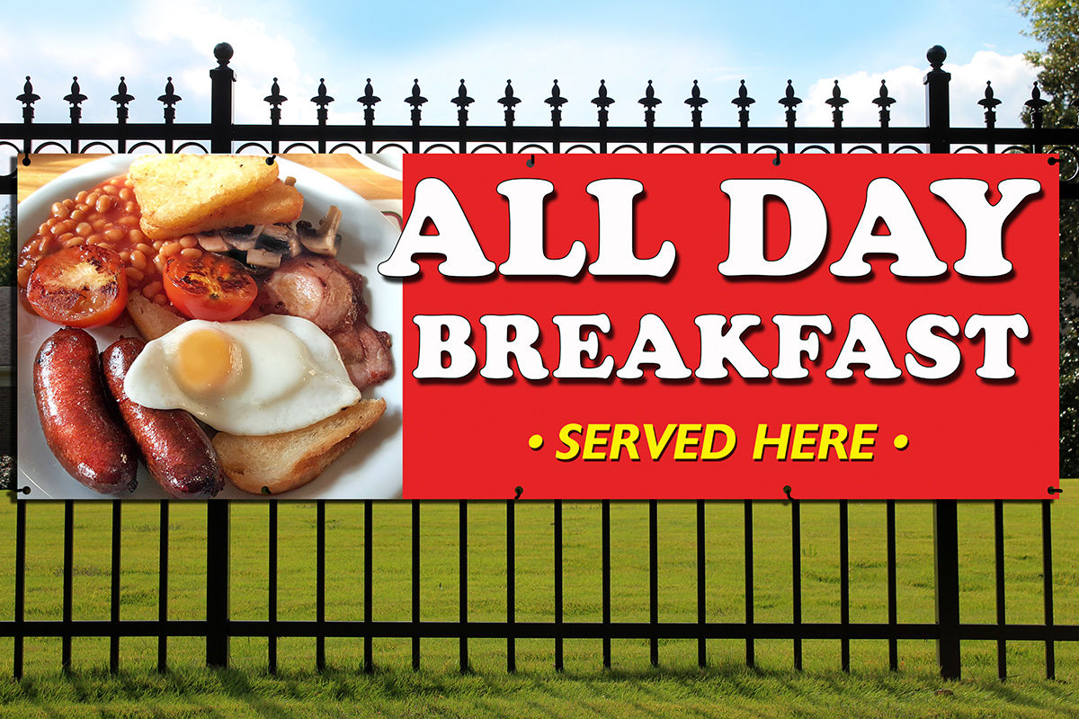 FULL ENGLISH ALL DAY BREAKFAST BANNER OUTDOOR SIGN waterproof PVC Eyelets 003 