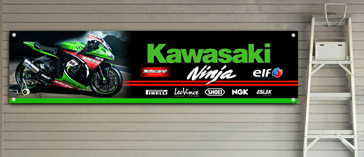 KAWASAKI Racing Vinyl Banner Sign Garage Workshop Adversting Flag Poster