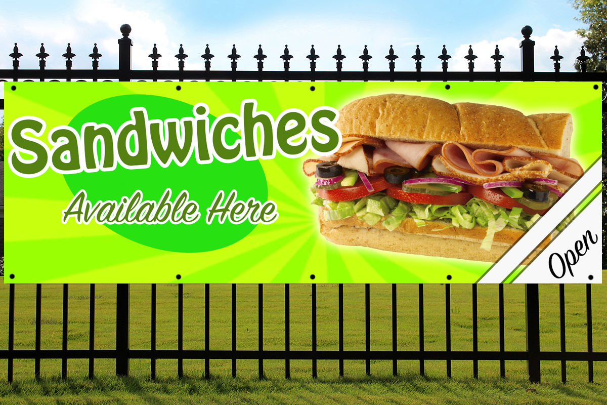 Outdoor/ Indoor For Fence Or Garage Wall Sandwiches Baguettes Pvc Banner Vinyl Advertising Printed Signs … 6x2ft 